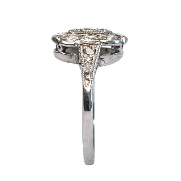 Edwardian Era Platinum and White Gold Engagement Ring with Old European Cut Diamond Cluster | Dayton Way
