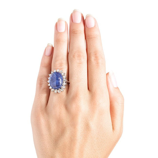 Vintage Sapphire Cabochon Halo Diamond Cocktail Ring | Derbyshire from Trumpet & Horn