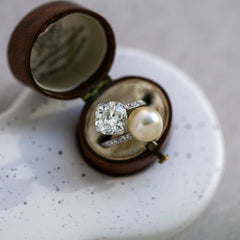 3.94ct Old Mine Cut Diamond & Pearl Art Deco Toi et Moi Ring | Everton