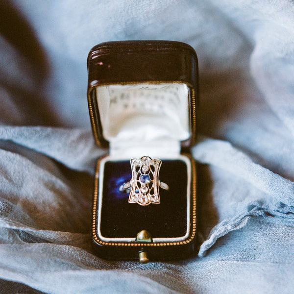 Enchanting Early Victorian Navette Ring with Cornflower Blue Sapphire | New Rochelle | Photo by Faith Teasley