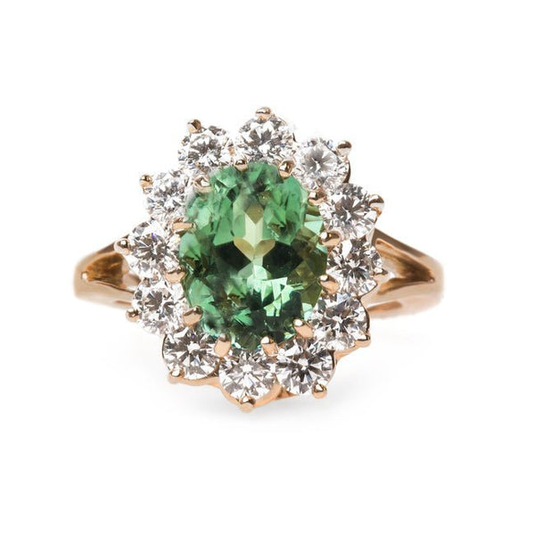 Vintage Inspired Afghan Tourmaline Ring with Diamond Halo | Fitzgerald from Trumpet & Horn