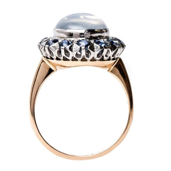 Dreamy Cocktail Ring with Moonstone and Sapphire Halo | Floriston from Trumpet & Horn