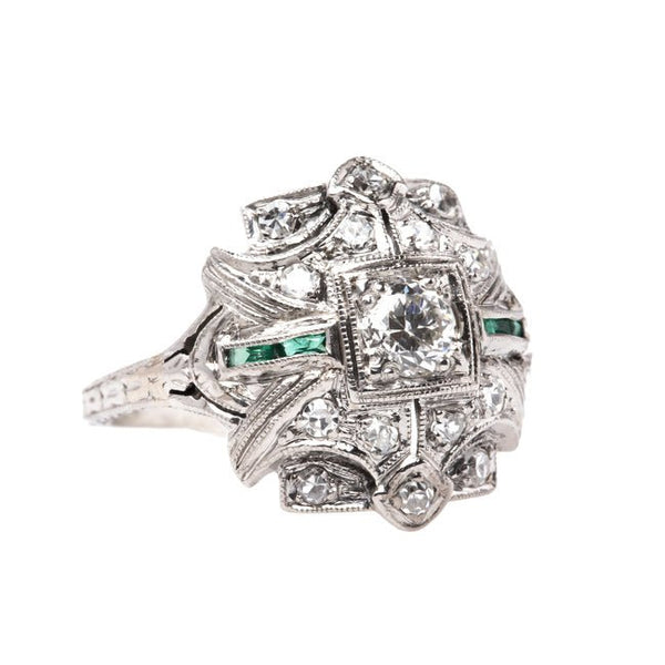Classic Art Deco Platinum Ring with Old European Cut Diamonds and Single Cut Diamonds | Glenwood from Trumpet & Horn