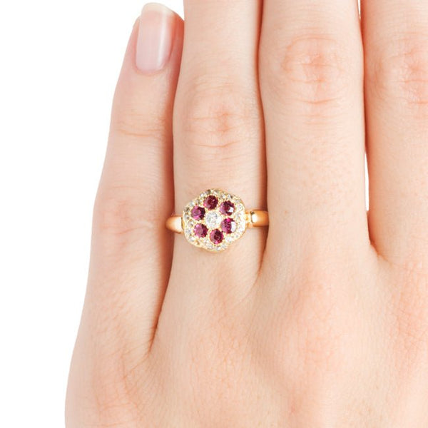 Stansbury | Vintage Ruby Old Mine Cut Diamond Engagement Ring | Victorian Antique Cluster Cocktail Ring from Trumpet & Horn