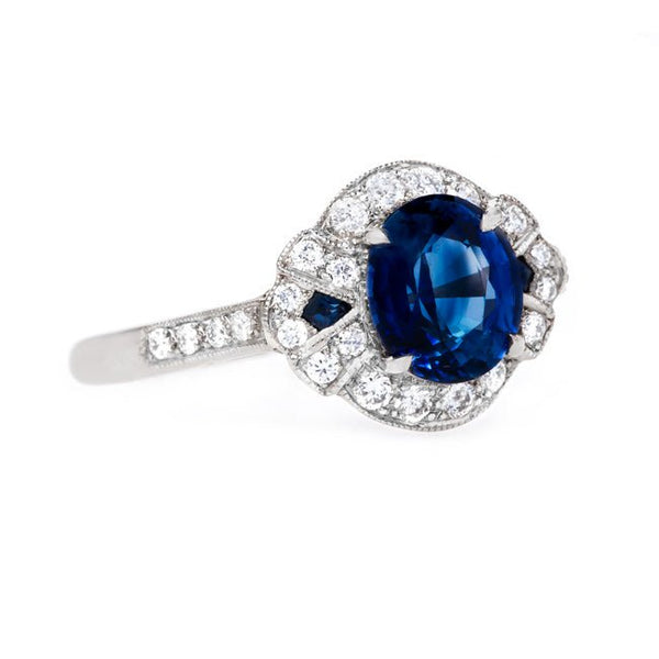 Contemporary Sapphire and Diamond Halo Ring | Hillspoint from Trumpet & Horn