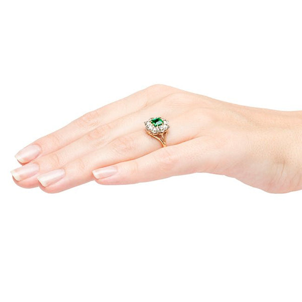 Antique Emerald Old Mine Cut Diamond Engagement Ring