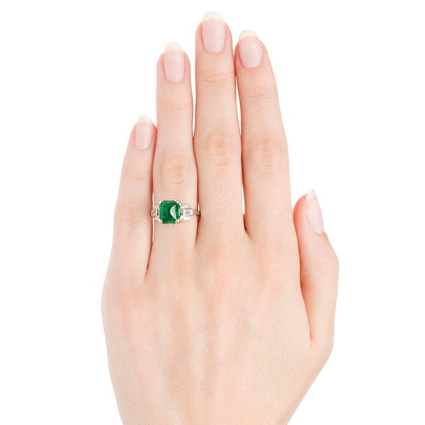 Vintage Cabochon Emerald Engagement Ring