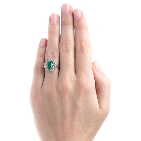 Columbian Emerald Engagement Ring with Sparkling Old Mine Cut Diamond Halo | Joshua Tree from Trumpet & Horn
