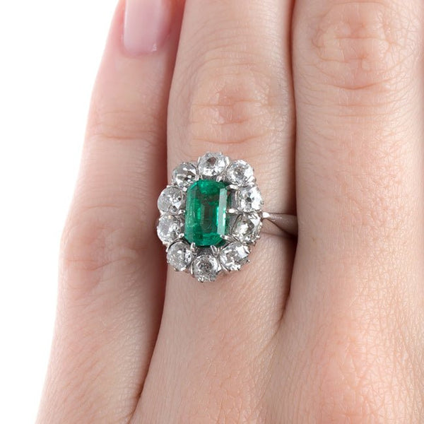 Columbian Emerald Engagement Ring with Sparkling Old Mine Cut Diamond Halo | Joshua Tree from Trumpet & Horn