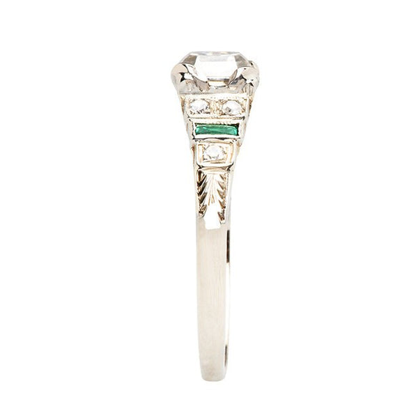 Vintage Emerald Diamond Engagement Ring | Art Deco Emerald Diamond Engagement Ring 
