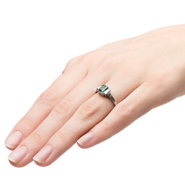 Vintage Art Deco Emerald and Diamond Ring