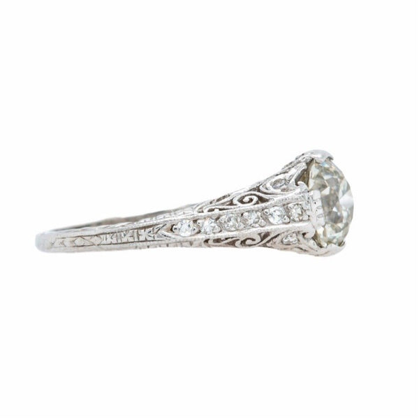 Exquisite Hand Engraved Platinum & Diamond Art Deco Ring | Langham