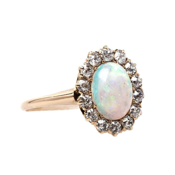 Victorian Opal Engagement Ring with Old Mine Cut Diamond Halo | Lindenwald from Trumpet & Horn