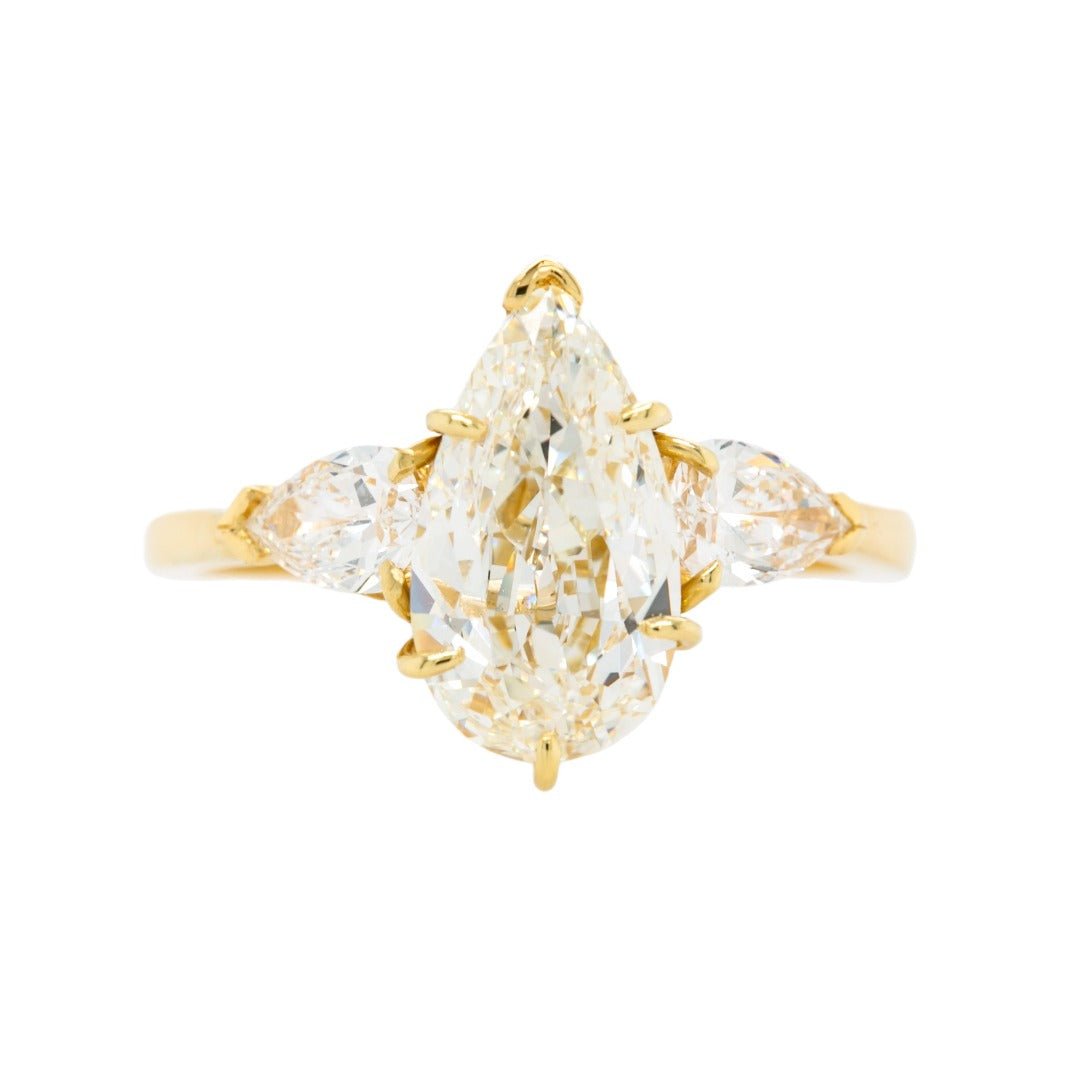 Fab Pear Shape Three-Stone Yellow Gold Diamond Ring | Manhattan Beach