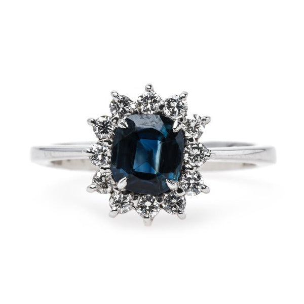 Delightful Halo Engagement Ring with Natural Deep Blue Oval Sapphire | Tamworth from Trumpet & Horn