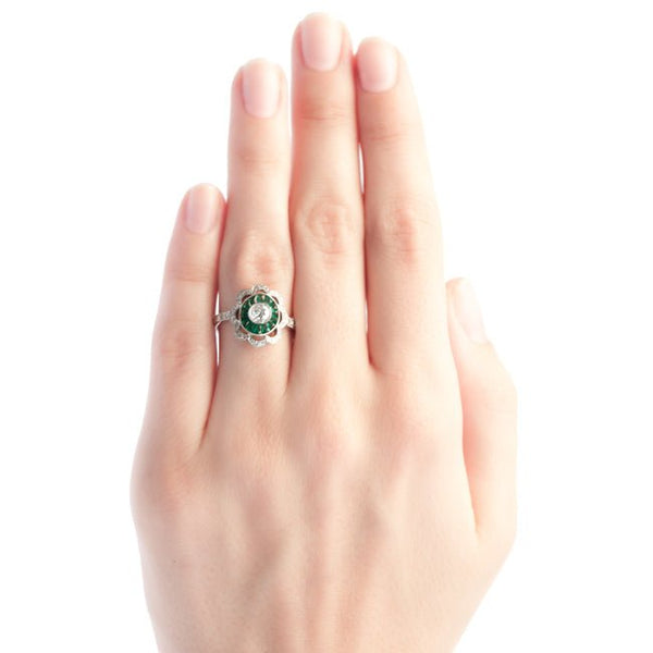 Mount Vernon vintage Art Deco emerald and diamond engagement ring from Trumpet & Horn