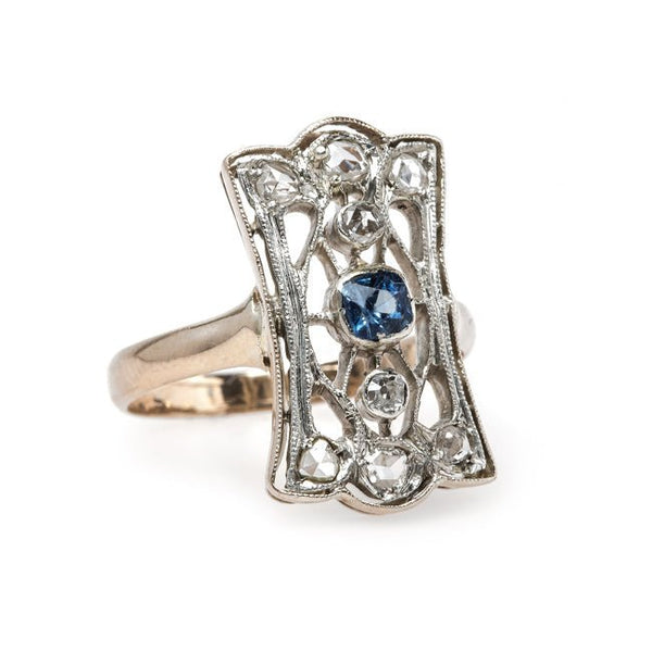 Enchanting Early Victorian Navette Ring with Cornflower Blue Sapphire | New Rochelle