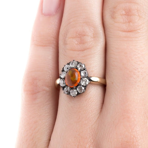 Victorian Fire Opal Ring with Diamond Halo | Orange Grove from Trumpet & Horn