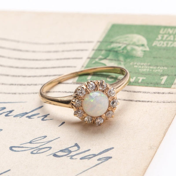 Fanciful Victorian Era Opal with Old Mine Cut Diamond Halo | Ravenscourt from Trumpet & Horn