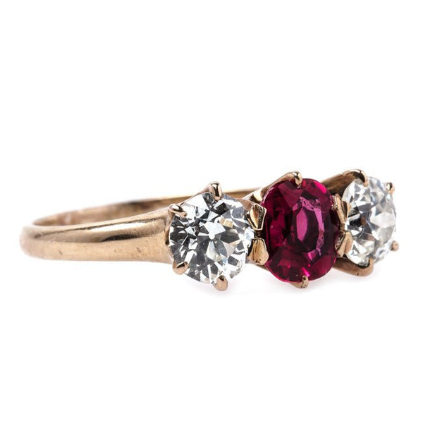Spectacular Early Victorian Three Stone Ring with Spinel Center | Sedona