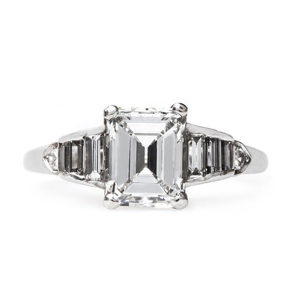 Incredible Late Art Deco Platinum Engagement Ring with Emerald Cut Diamond | Silverlake from Trumpet & Horn