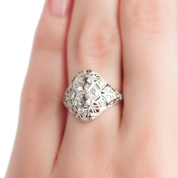 Edwardian Navette Platinum and Diamond Engagement Ring | Spyglass from Trumpet & Horn