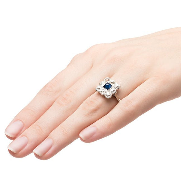 Glamorous Edwardian Platinum Sapphire Engagement Ring | Sugar Beach from Trumpet & Horn