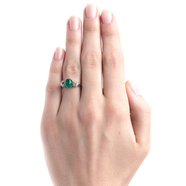 Art Deco Three Stone Ring with Emerald Center | Sunswept from Trumpet & Horn
