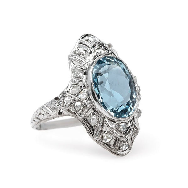 Alluring Navette Style Cocktail Ring with Ocean Blue Aquamarine | Tahiti from Trumpet & Horn