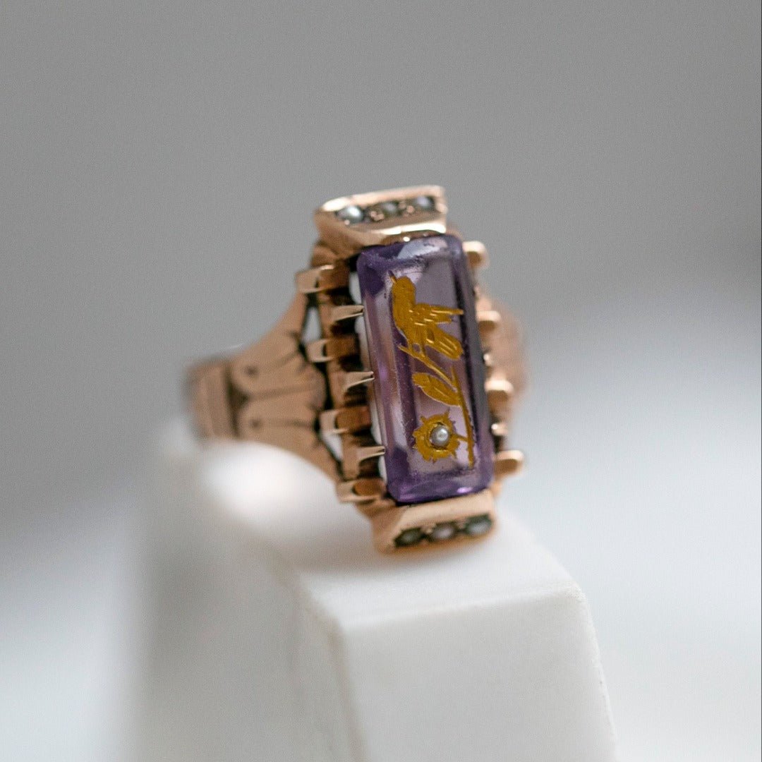 Victorian Era Antique Rose of Sharon Amethyst Intaglio Ring | Tatenhill