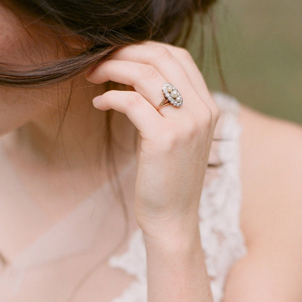 Unique Edwardian Pearl Engagement Ring | Whitely | Photo by The Happy Bloom