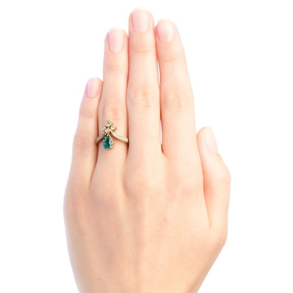 Vintage inspired emerald tiara ring from Trumpet & Horn
