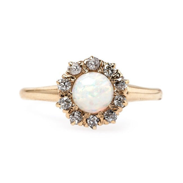 Fanciful Victorian Era Opal with Old Mine Cut Diamond Halo | Ravenscourt from Trumpet & Horn