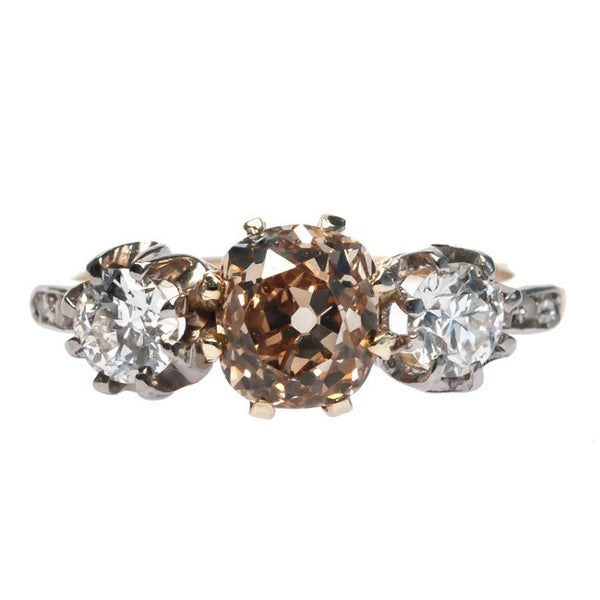 Williamsburg vintage three stone diamond engagement ring from Trumpet & Horn
