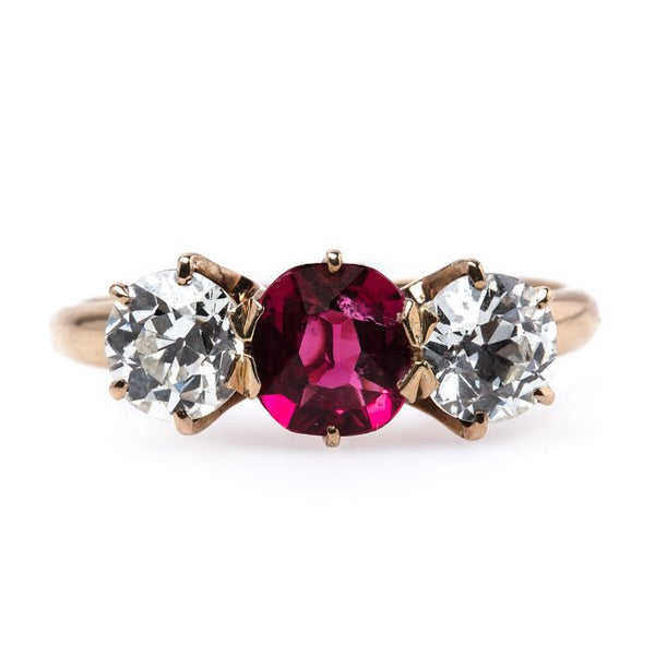 Spectacular Early Victorian Three Stone Ring with Spinel Center | Sedona