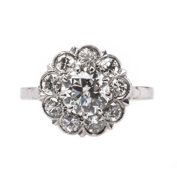 Vintage Art Deco White Gold Halo Engagement Ring with Diamonds | Berkeley from Trumpet & Horn