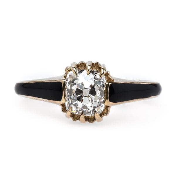 Incredibly Unique Victorian Era Solitaire Engagement Ring with Black Enamel Tapering | Crafton Hills from Trumpet & Horn