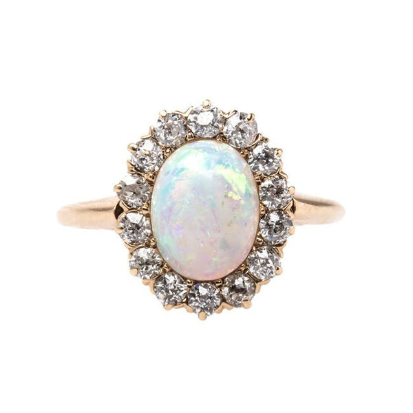Victorian Opal Engagement Ring with Old Mine Cut Diamond Halo | Lindenwald from Trumpet & Horn