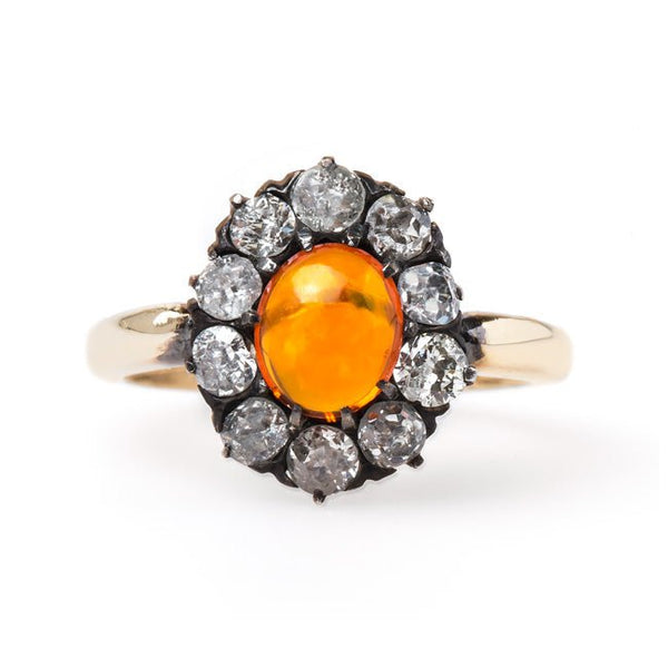 Victorian Fire Opal Ring with Diamond Halo | Orange Grove from Trumpet & Horn