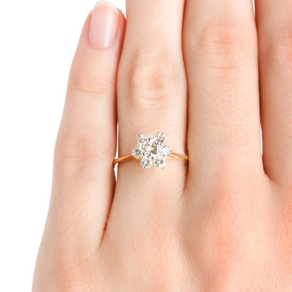 Vintage Diamond Cluster Engagement Ring | Retro Inexpensive Flower Wedding Ring | Woodstock