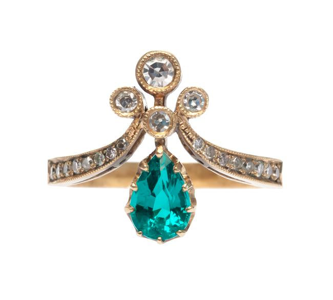 Vintage Inspired Emerald Tiara Ring