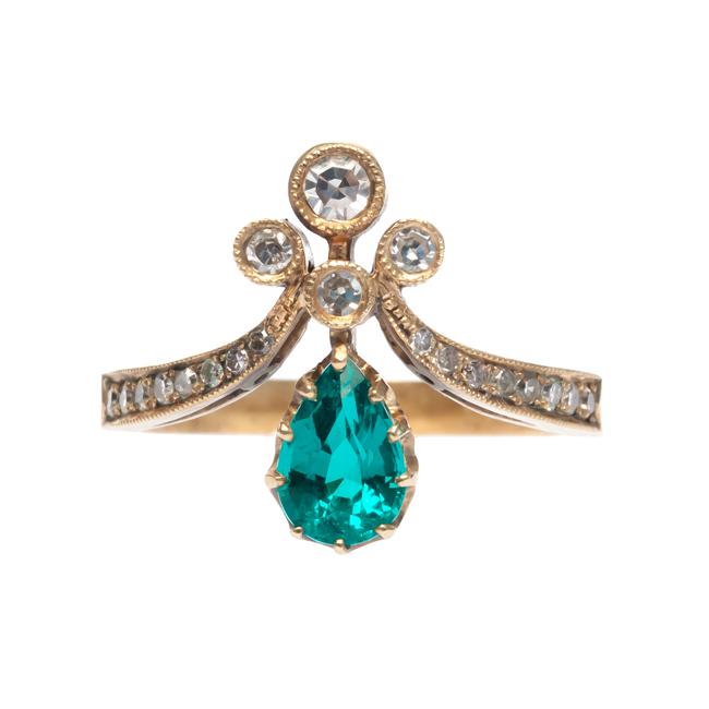 Vintage Inspired Emerald Tiara Ring