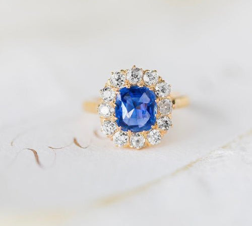 Stone Gate | Victorian antique ceylon sapphire diamond halo vintage engagement ring