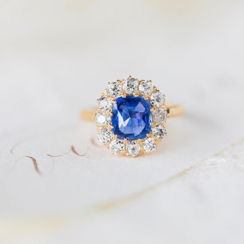 Stone Gate | Victorian antique ceylon sapphire diamond halo vintage engagement ring