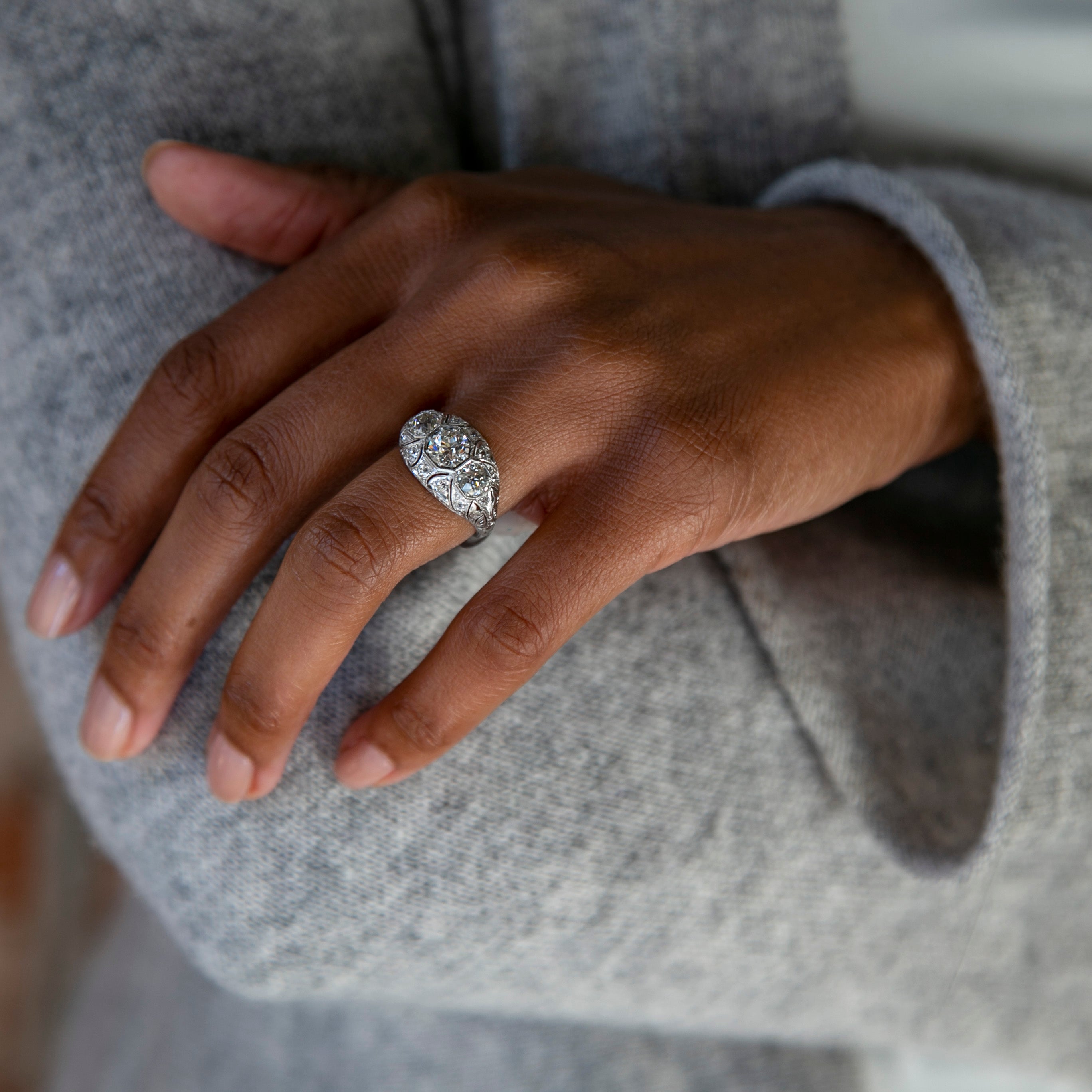 Providence | Edwardian vintage inspired handcrafted sapphire diamond halo engagement ring