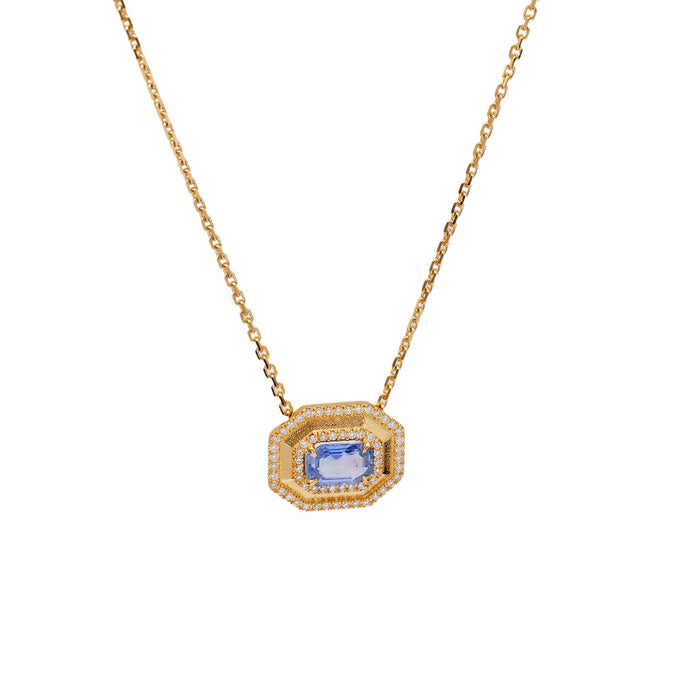 0.99 Carat Sapphire and Diamond 18k Yellow Gold Pendant Necklace