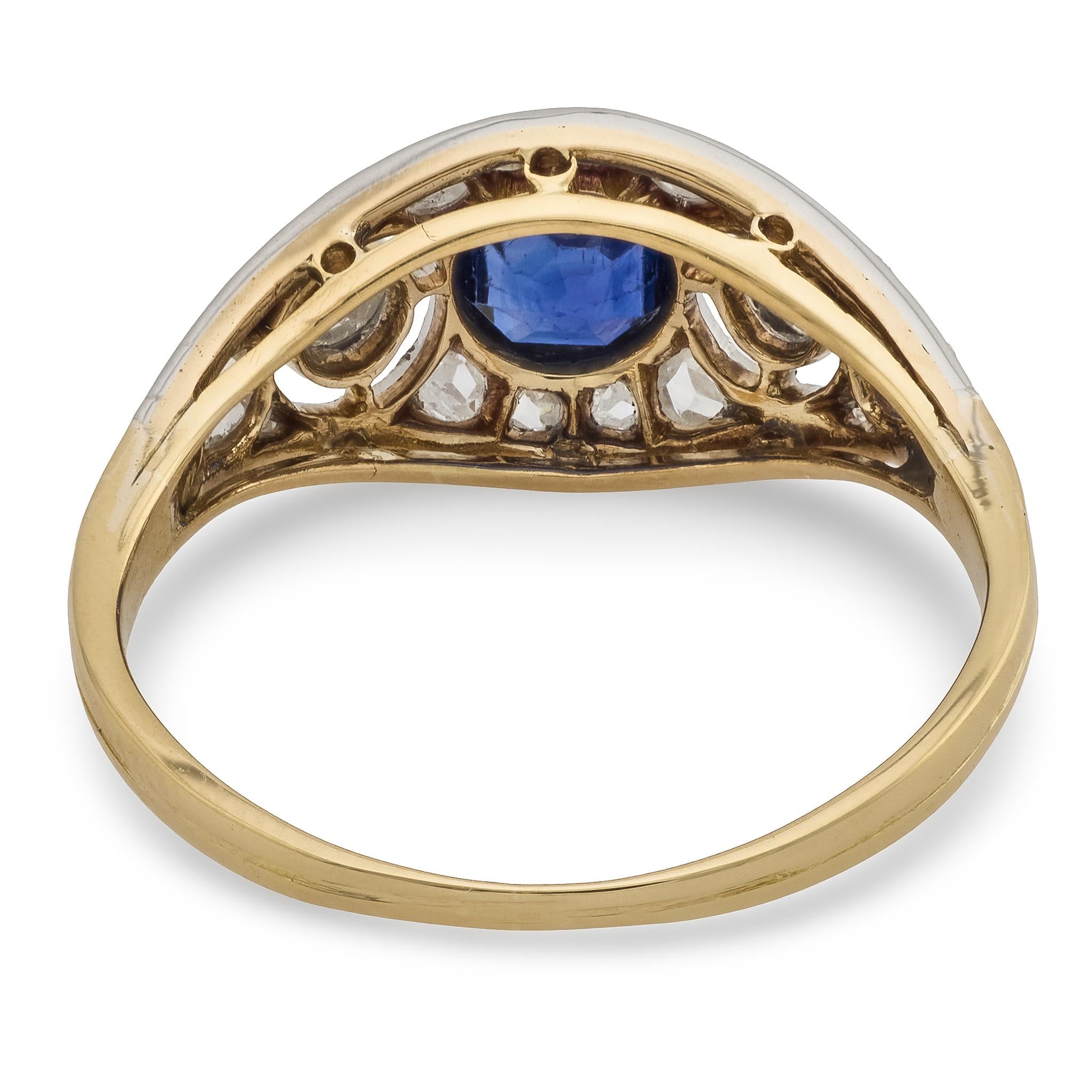 Edwardian sapphire diamond 18k yellow gold and platinum ring