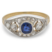 Edwardian sapphire diamond 18k yellow gold and platinum ring