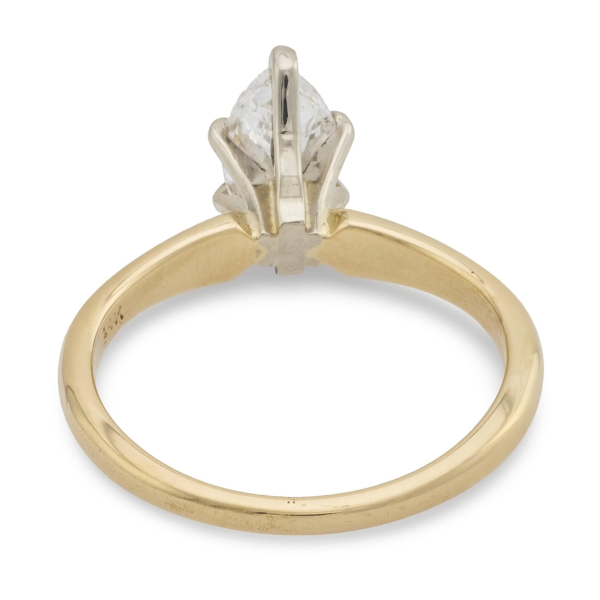 Vintage GIA .76 carat marquise cut diamond 14k yellow gold engagement ring