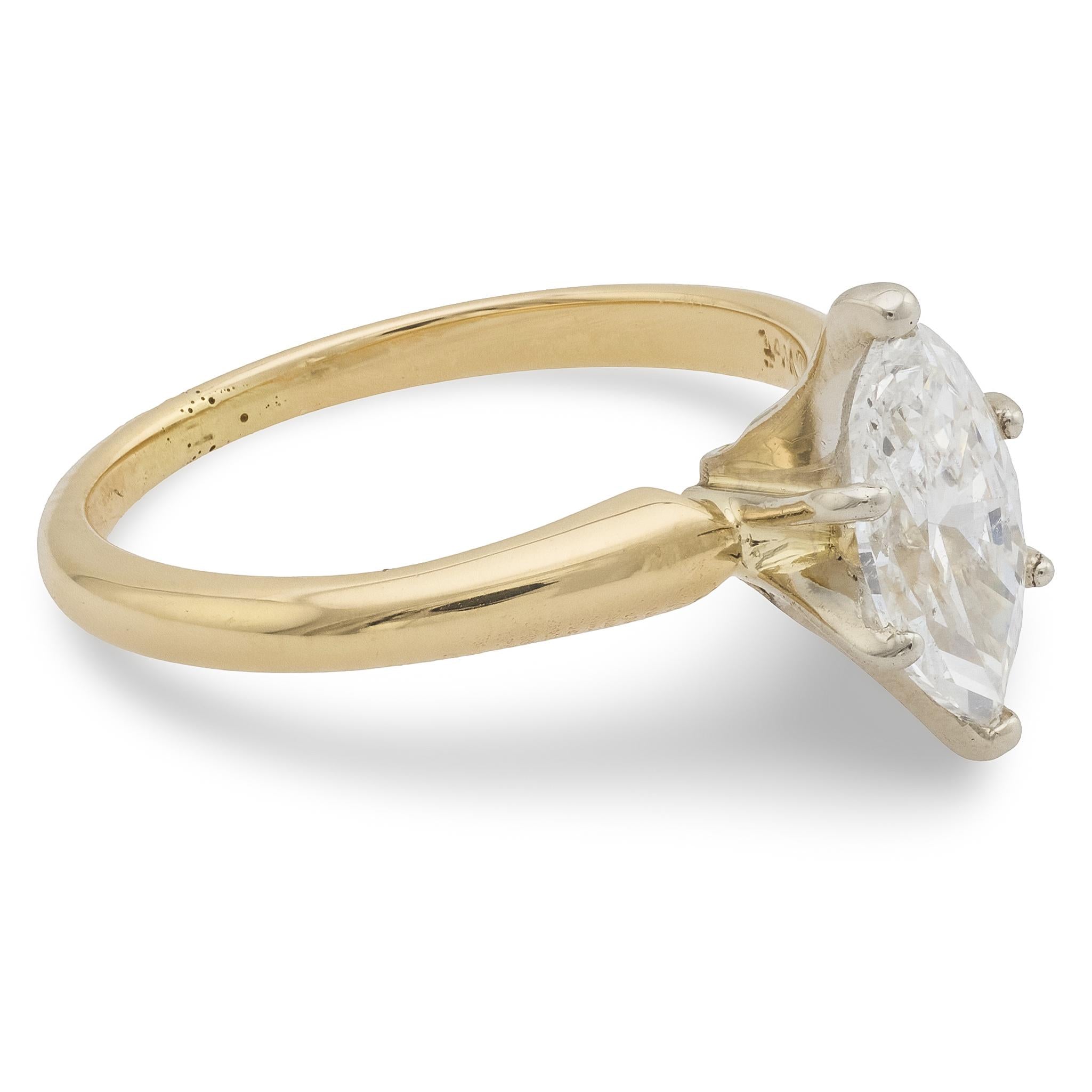Vintage GIA .76 carat marquise cut diamond 14k yellow gold engagement ring